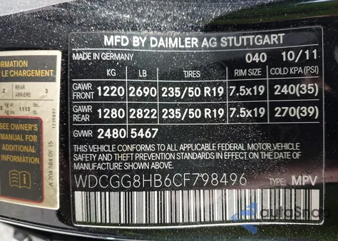 2012 Mercedes-Benz Glk 350 4Matic from USA, damaged, VIN WDCGG8HB6CF798496